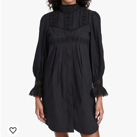 Rebecca Taylor Applique Lace Long Sleeve Poplin Dress Size 0 NWT Black - Picture 3 of 12